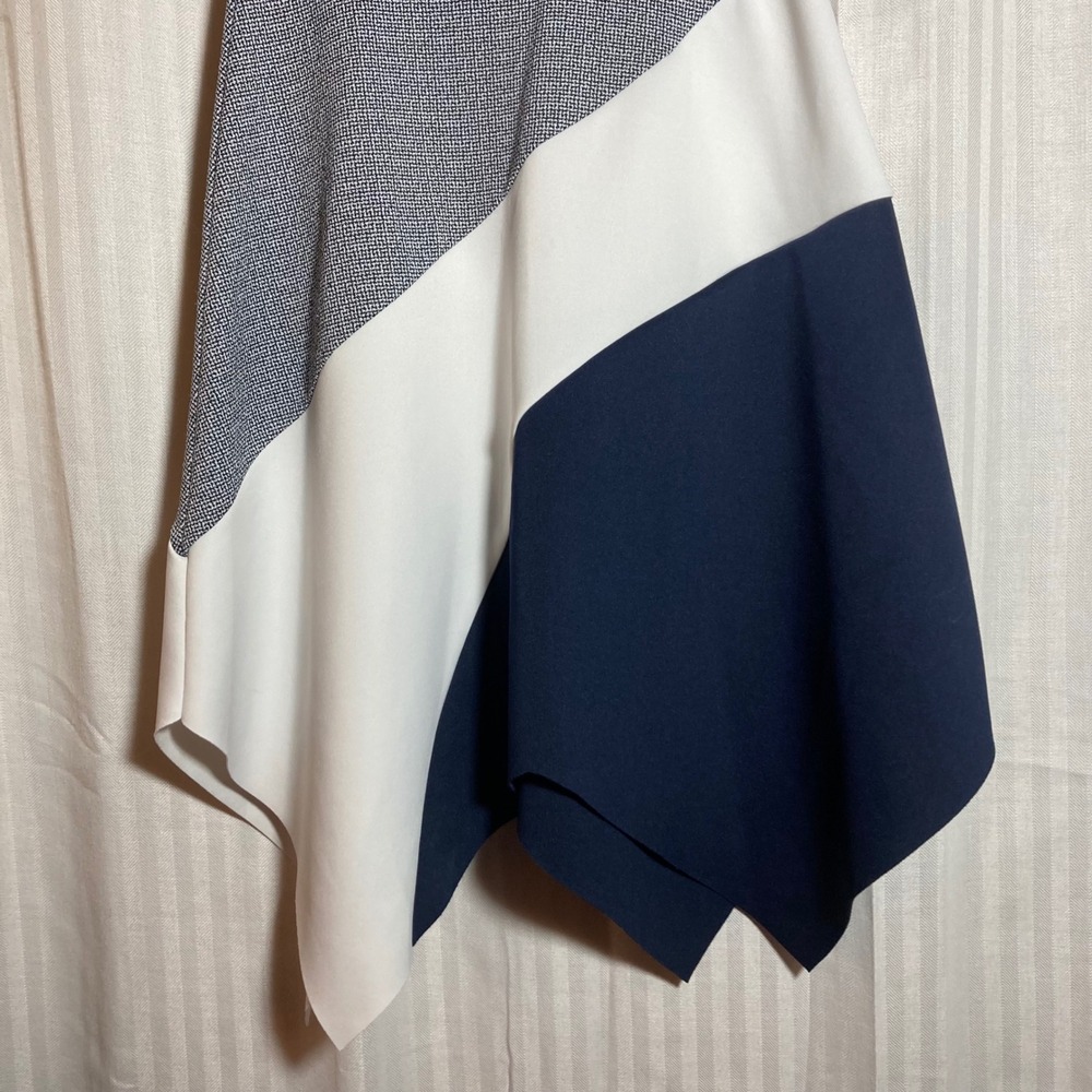 Geometric Enfocus Studio Womens Navy White Colorblock Handkerchief Hem Dress 4 - Picture 8 of 8